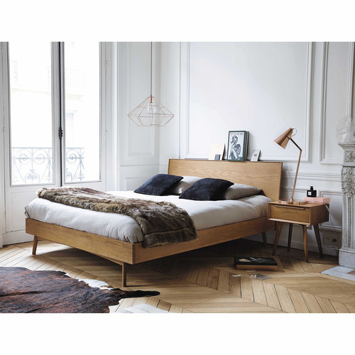 Vintage Nachttisch mit 1 Schublade aus massiver Eiche