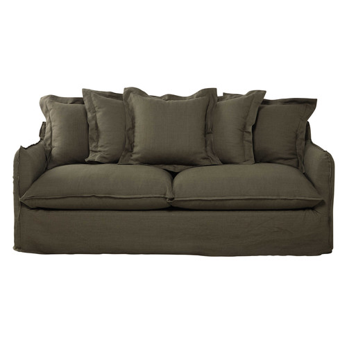 Sofá convertible 3/4 plazas de lino lavado verde aceituna Barcelone