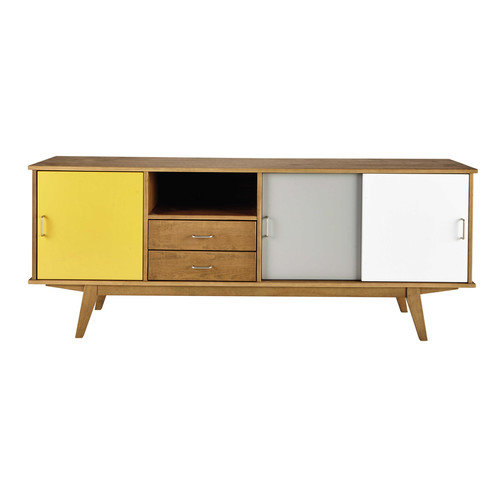 Credenza bassa vintage gialla/grigia/bianca in legno L 180 cm Paulette