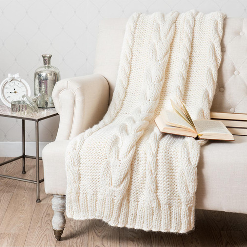 Plaid tricoté blanc cassé 130 x 170 cm OSLO