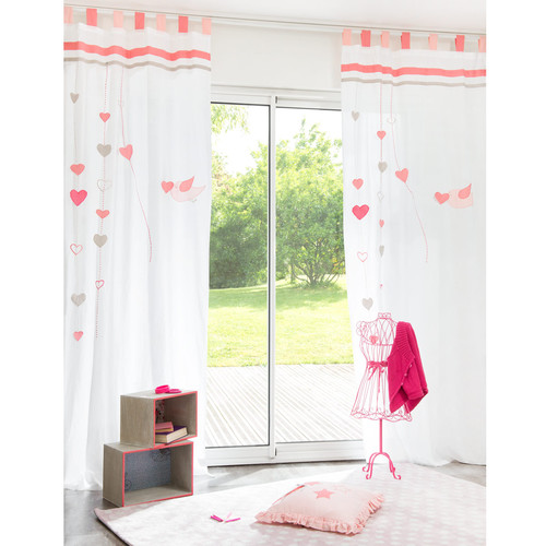 Chambre Bebe Gris Blanc Turquoise : Rideau à passants en coton blancrose 105 x 250 cm IDUNA Maisons du Chambre Bebe Gris Blanc Turquoise : Rideau à passants en coton blancrose 105 x 250 cm IDUNA Maisons du