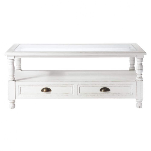Table Basse En Verre Et Bois De Paulownia Blanche L 110 Cm Jos?phine Fabriquer Une Table Basse Gigogne ~ Table Basse En Verre Et Bois De Paulownia Blanche L 110 Cm Jos?phine
