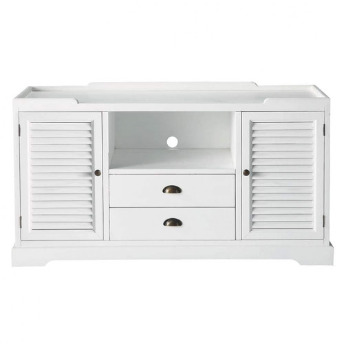 Meuble En Bois Blanc : Meuble TV en bois blanc L 140 cm Barbade Maisons du Monde Meuble En Bois Blanc : Meuble TV en bois blanc L 140 cm Barbade Maisons du Monde