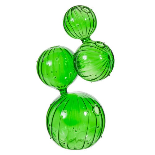 Vase Cactus en verre vert H 26 cm