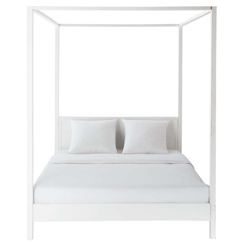 Lit En Bois Blanc : Lit ? baldaquin 160 x 200 cm en bois blanc cass? Celeste Maisons Lit En Bois Blanc : Lit ? baldaquin 160 x 200 cm en bois blanc cass? Celeste Maisons