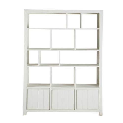 Solid wood bookcase in white W 150cm