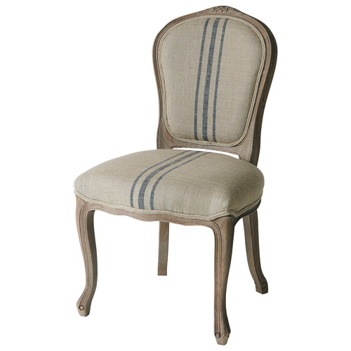 Chaise en lin et chêne massif beige et bleue Adélaïde Maisons du Monde