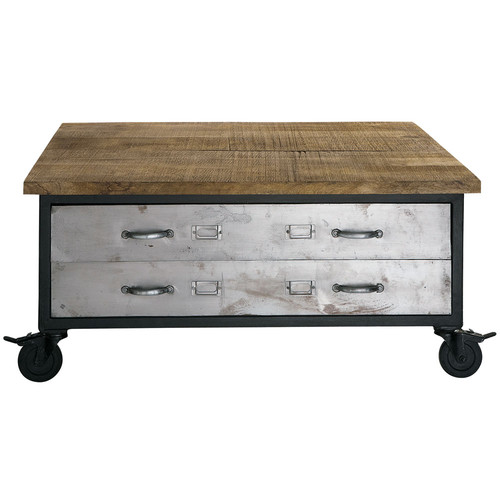 Wood and metal coffee table on castors W 100cm