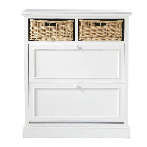 Meuble à chaussures en bois de paulownia blanc L 80 cm -> Meuble Cottage Blanc Meuble à chaussures en bois de paulownia blanc L 80 cm -> Meuble Cottage Blanc
