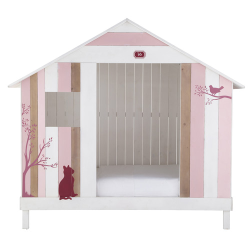 Hüttenbett für Kinder aus Holz, 90 x 190 cm, rosa/weiß Violette