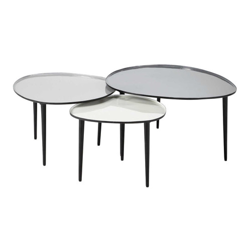 Nest of 3 metal coffee tables W 59cm W 75cm Galet Maisons du Monde