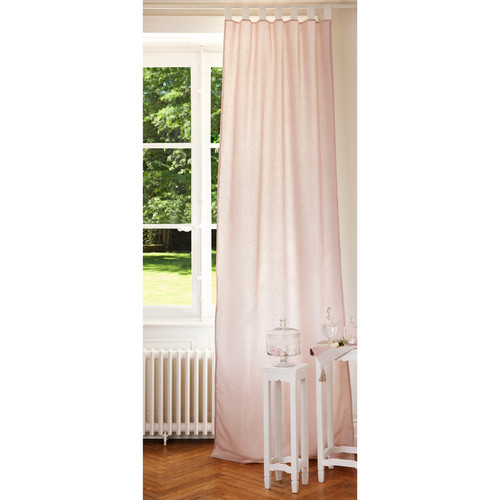 Linen tab top double sided curtain in pink and white 105 x 300cm