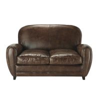 Sofa Zweisitzer, nicht ausziehbar, Leder braun Oxford