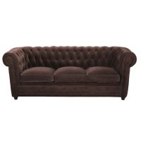Dreisitzersofa, nicht ausziehbar, Velours schoko Chesterfield