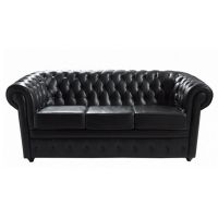 Black leather sofa Chesterfield