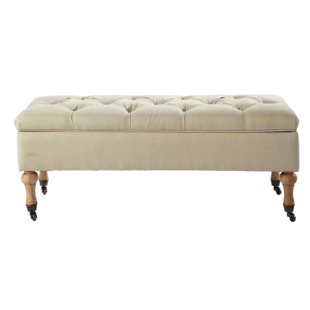 Panca imbottita portatutto ecru in legno e cotone l 107 cm colette ...