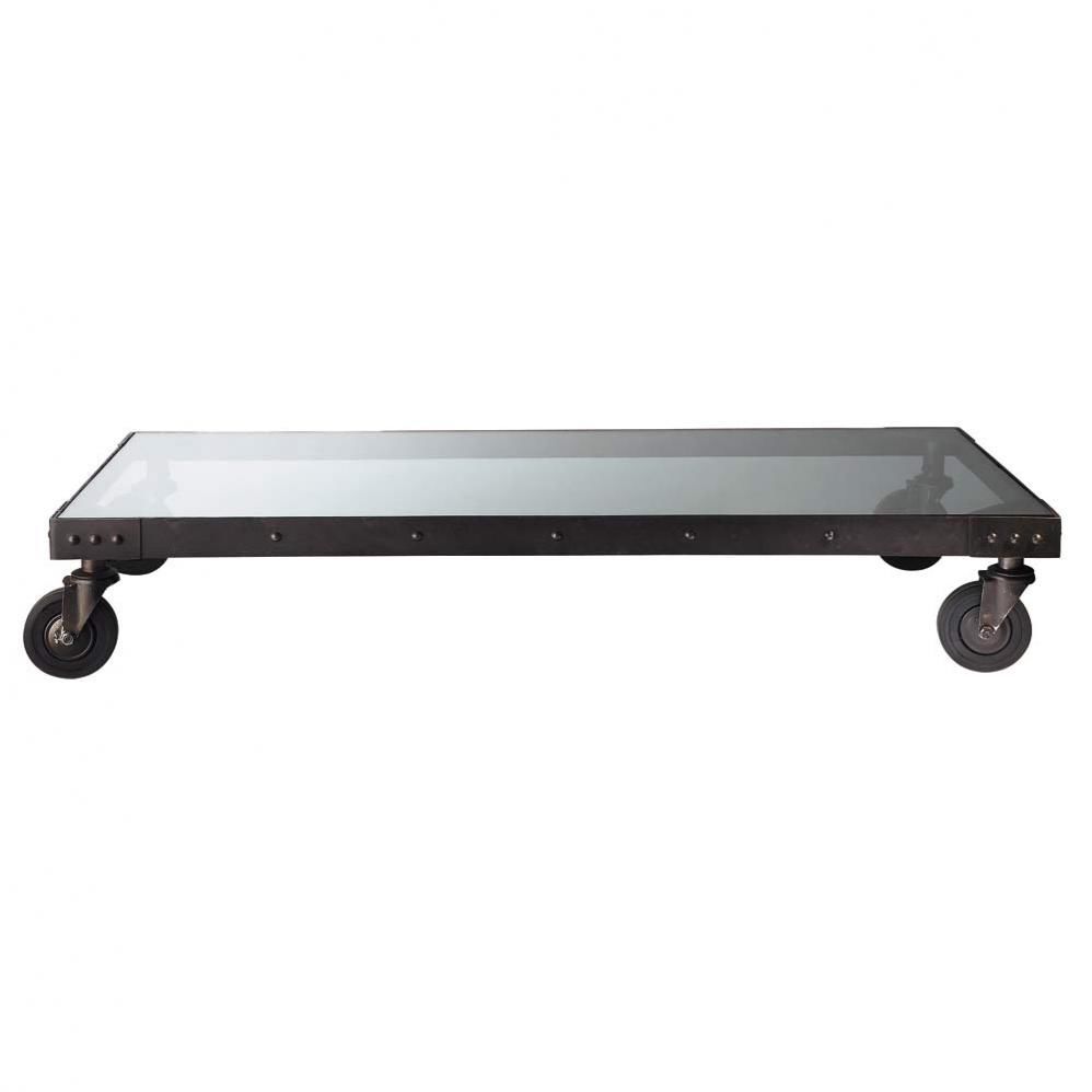 Table basse à roulettes indus en verre et métal L 130 cm Factory Maisons du -> Table Basse À Roulette Table basse à roulettes indus en verre et métal L 130 cm Factory Maisons du -> Table Basse À Roulette