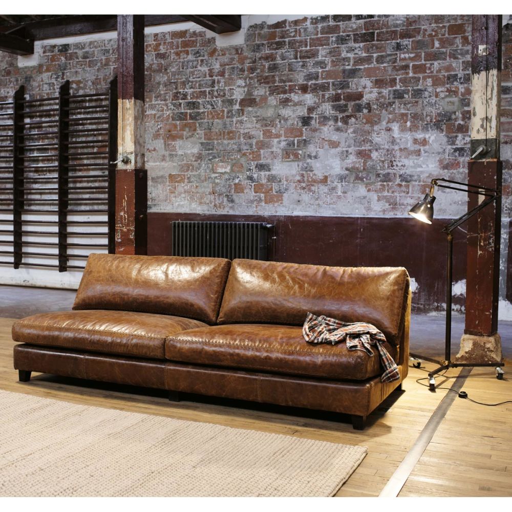Canapé 2/3 places fixe cuir vintage marron Nevada ...