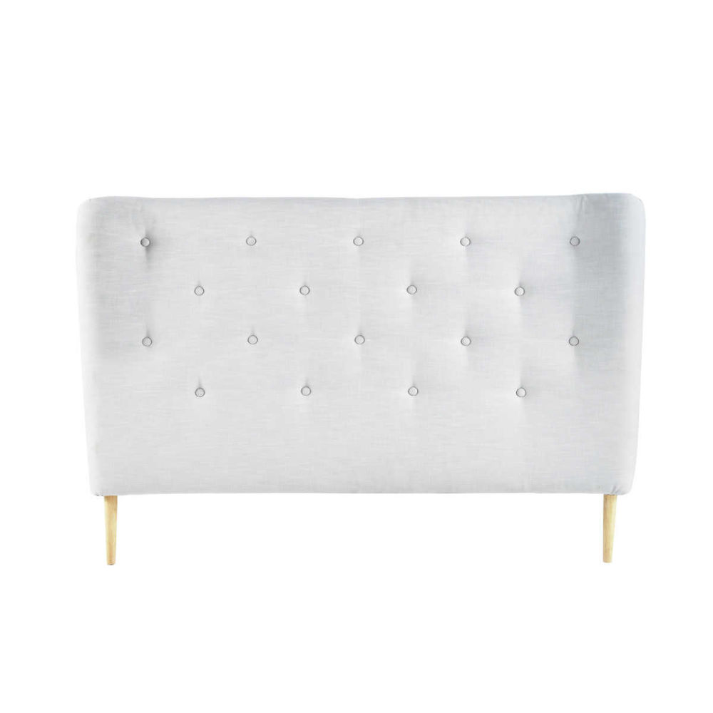 Gestepptes bett kopfteil im vintage stil aus stoff, b 140 cm, grau ...