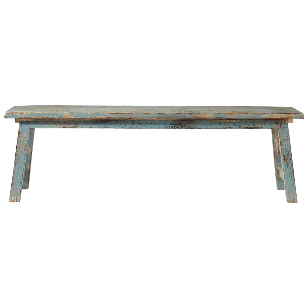 Mango wood bench in grey blue with distressed finish w 150cm ...