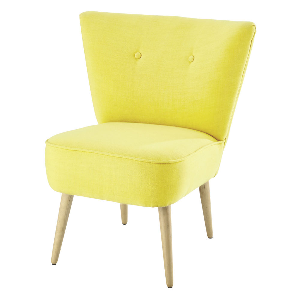 Fauteuil met katoenen bekleding, vintage stijl, geel scandinave ...