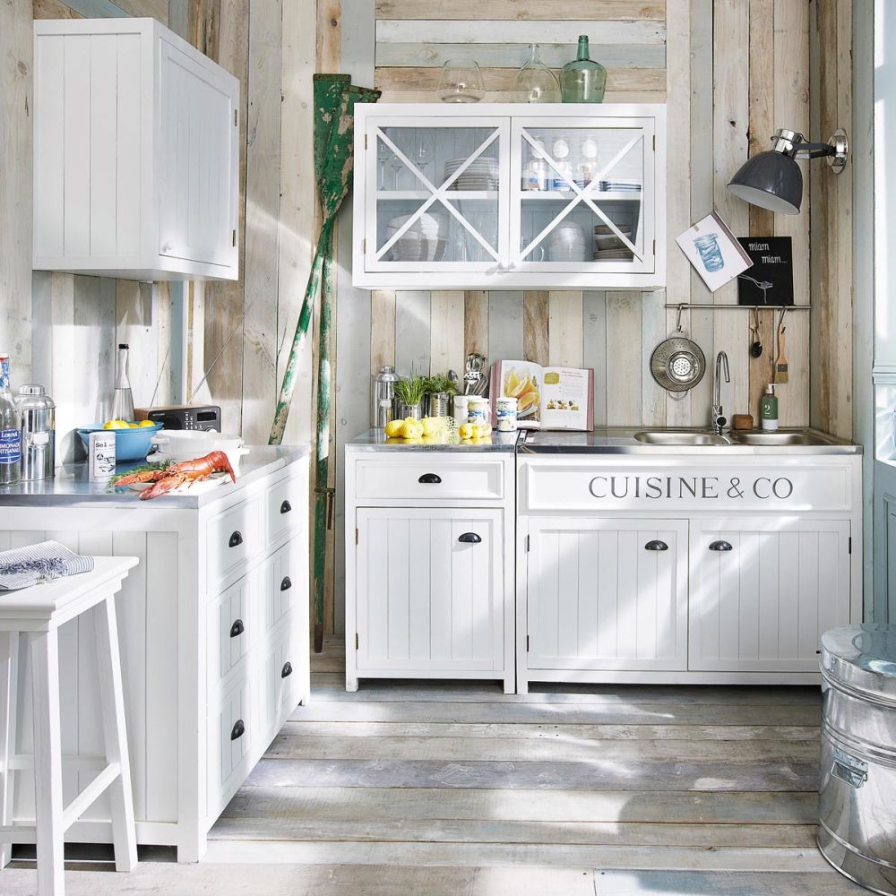 Îlot central en bois blanc L 120 cm Newport Maisons du Monde Îlot central en bois blanc L 120 cm Newport Maisons du Monde