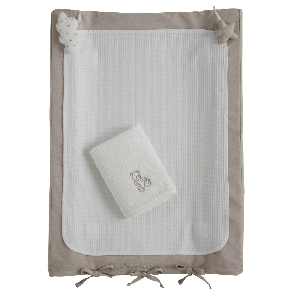 Materassino fasciatoio neonato in cotone bianco 52 x 70 cm ourson ... Fasciatoio da tavolo
