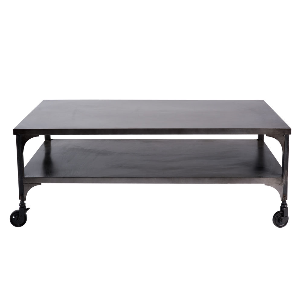 Table basse à roulettes en métal effet vieilli l 110 cm dupleix ...