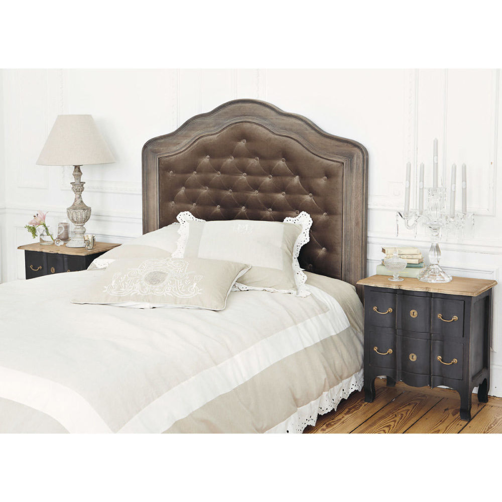 Tête de lit capitonnée en velours taupe L 140 cm Domitille Tête de lit capitonnée en velours taupe L 140 cm Domitille