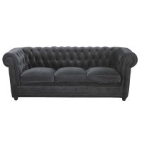 Canapé 3 places fixe velours gris Chesterfield