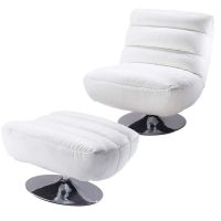 Armchair and footstool White Leather Pompidou