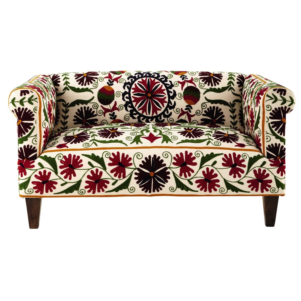 2/3 seater embroidered cotton floral sofa Hibiscus Maisons du Monde