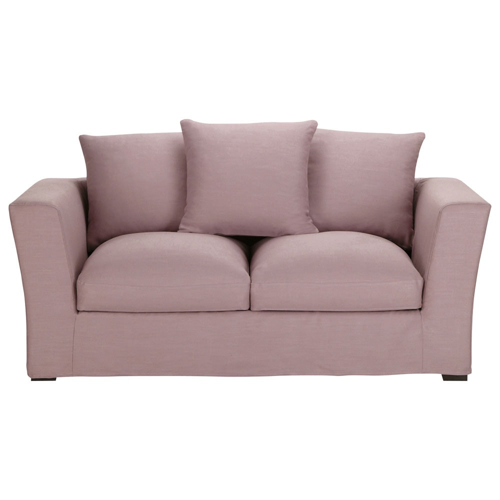 2/3 seater linen sofa in mauve Bruxelles Maisons du Monde