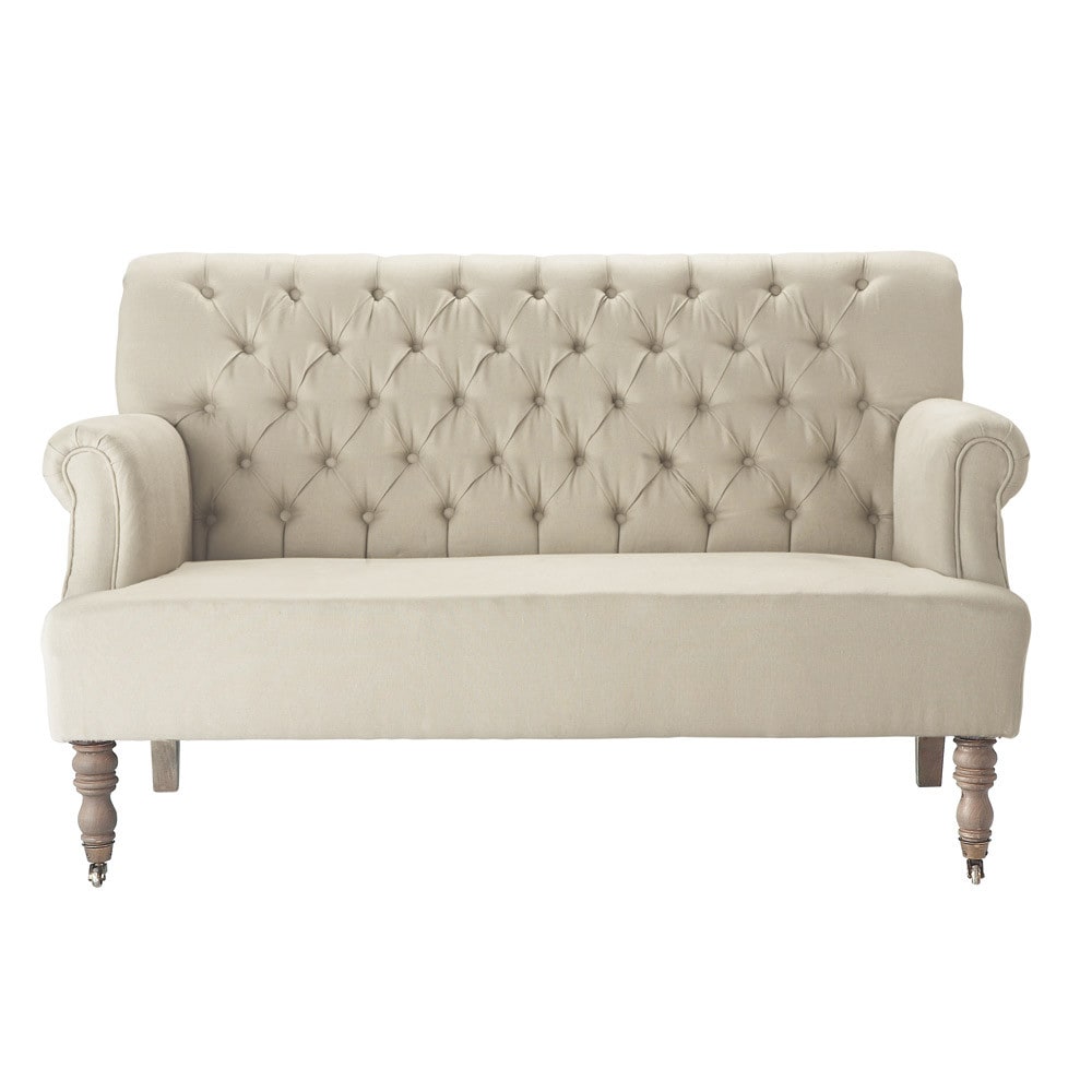 2 seater linen button sofa bench Augustin Maisons du Monde