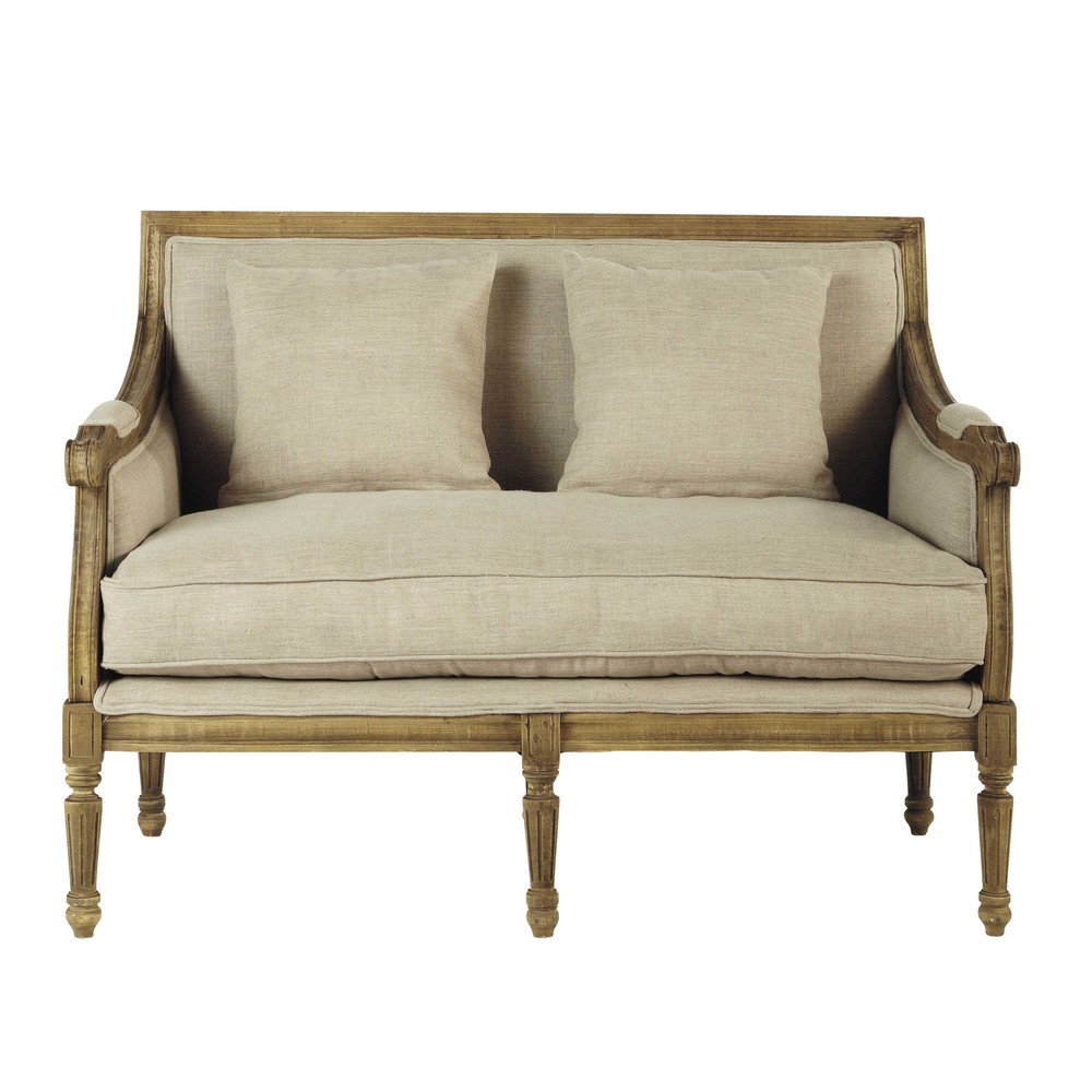 2 seater linen sofa bench in ecru Don juan Maisons du Monde