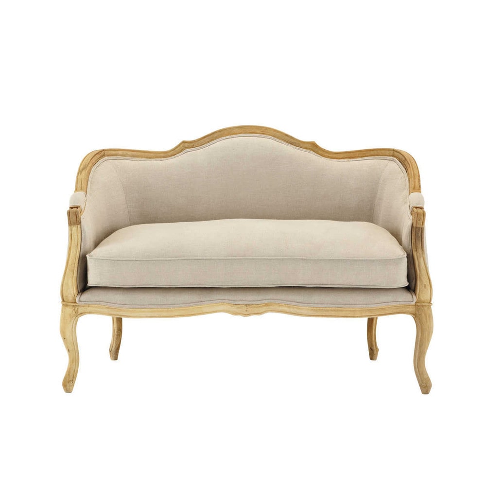 2 seater linen sofa bench in natural Sissi Maisons du Monde