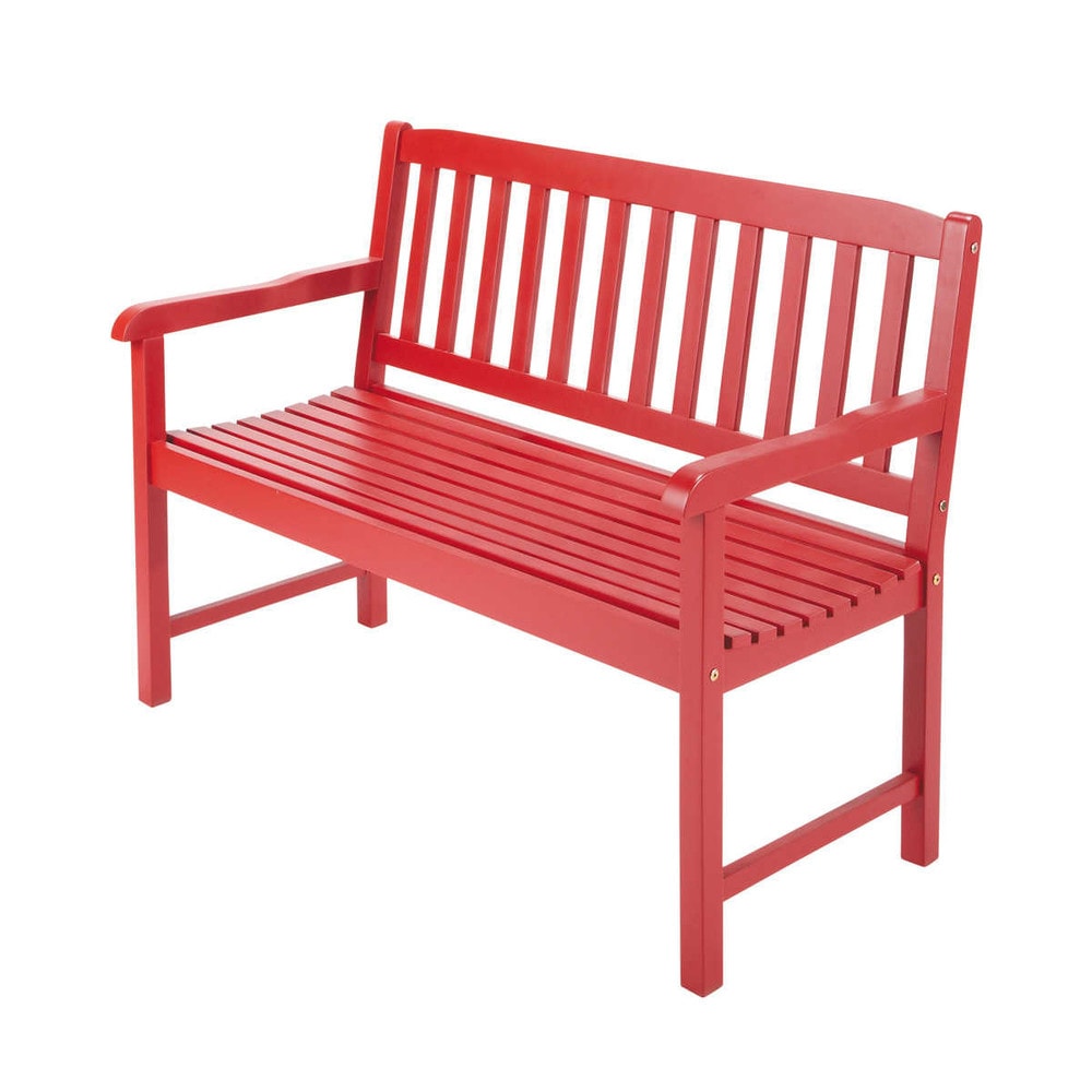 2 sitzer gartenbank aus akazienholz, b 120 cm, rot coquelicot ...