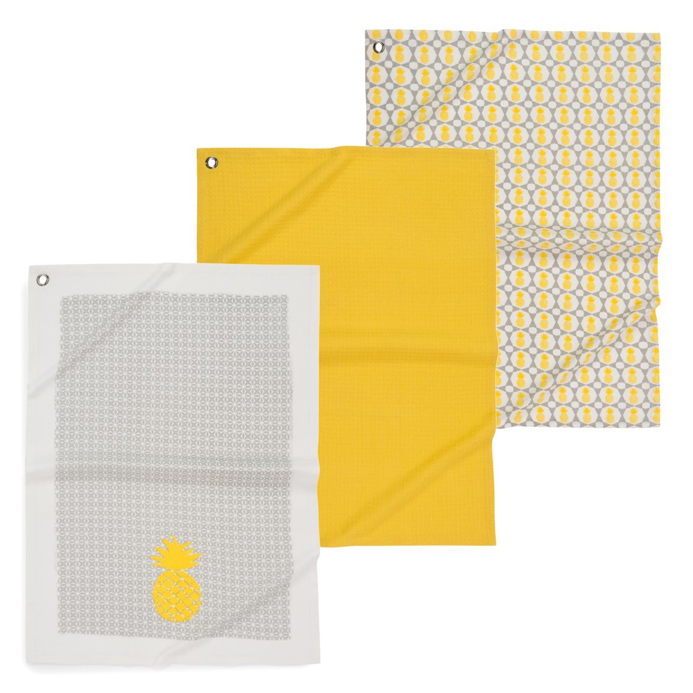 3 grey/yellow cotton tea towels PINAPPLE Maisons du Monde