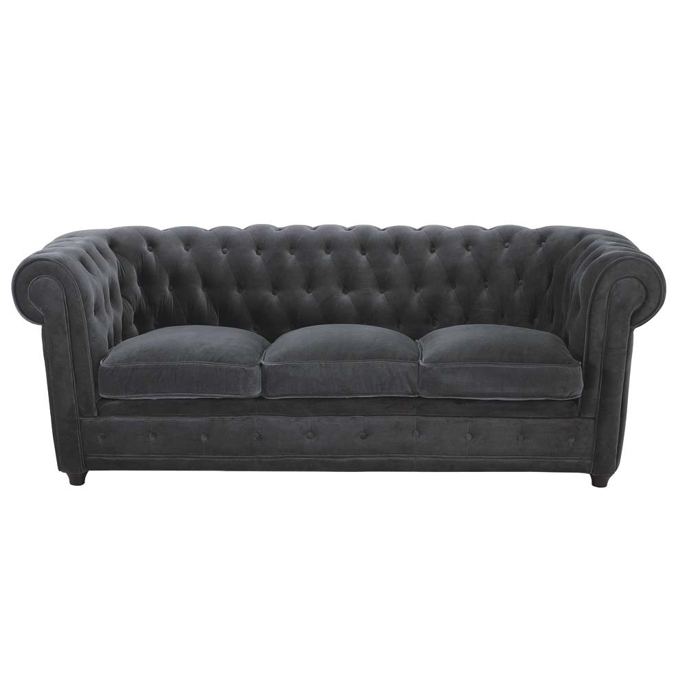 3seat grey velvet sofa Chesterfield Chesterfield Maisons du Monde