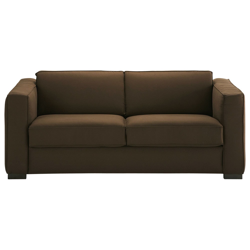 3 seater cotton sofa bed in chocolate Berlin Maisons du Monde