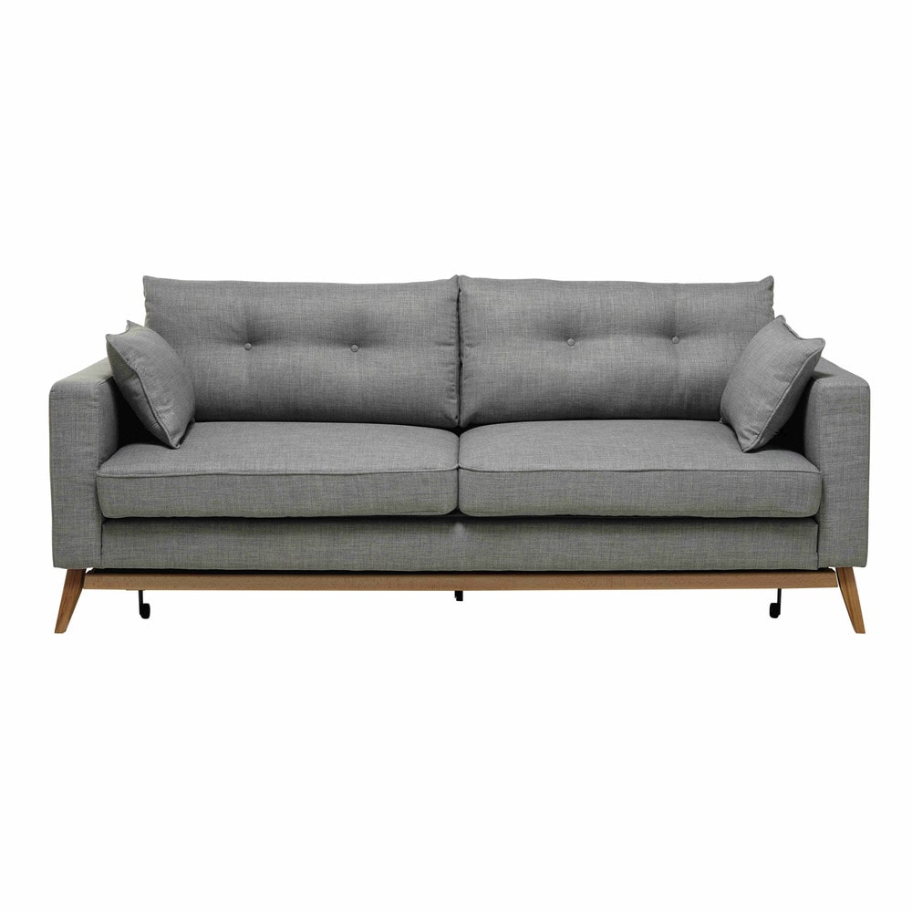 3 seater fabric sofa bed in light grey Brooke Maisons du Monde