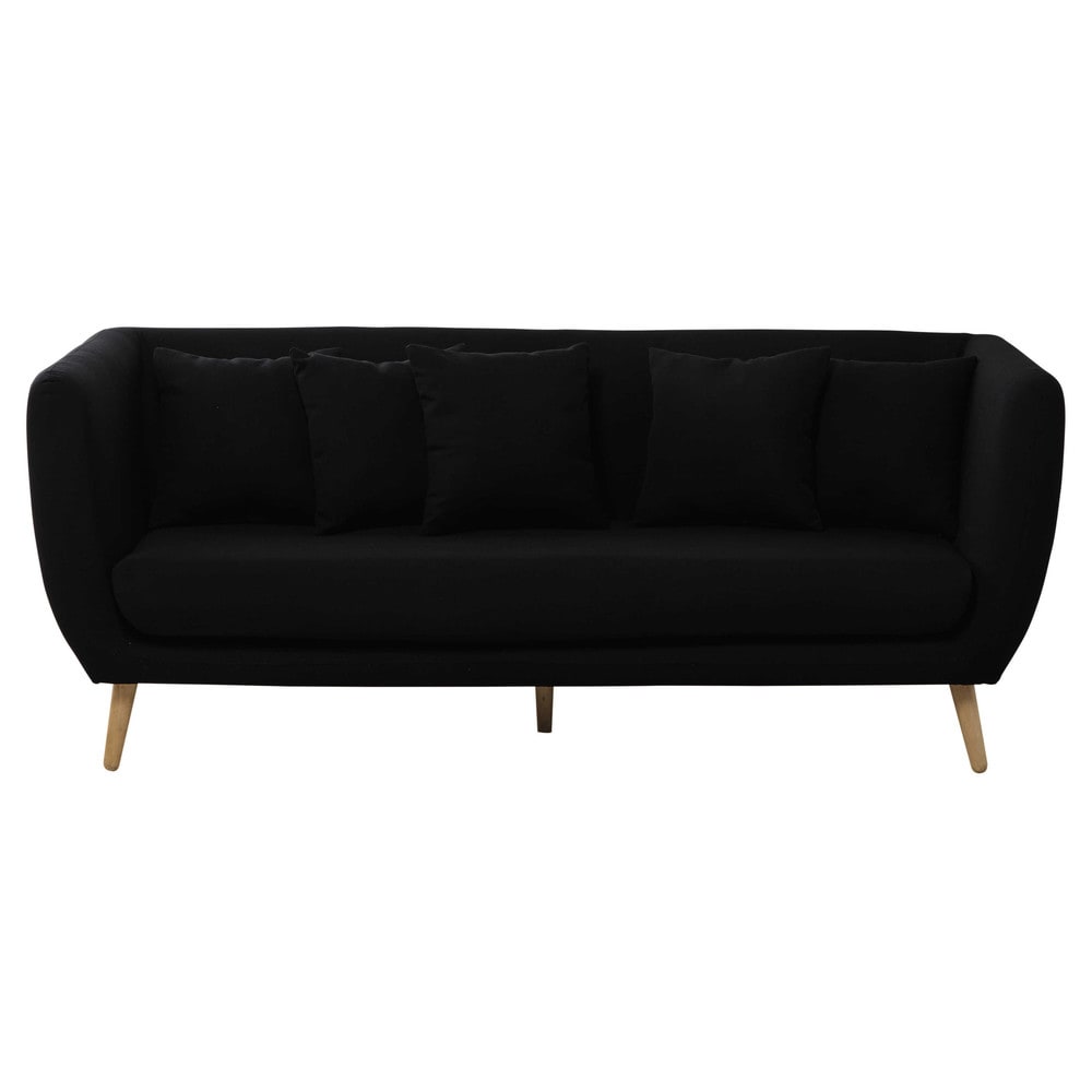 3 seater fabric sofa in black Clara Maisons du Monde