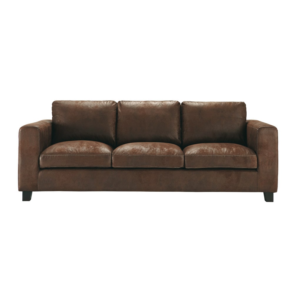 3 seater imitation suede sofa in brown Kennedy Maisons du Monde