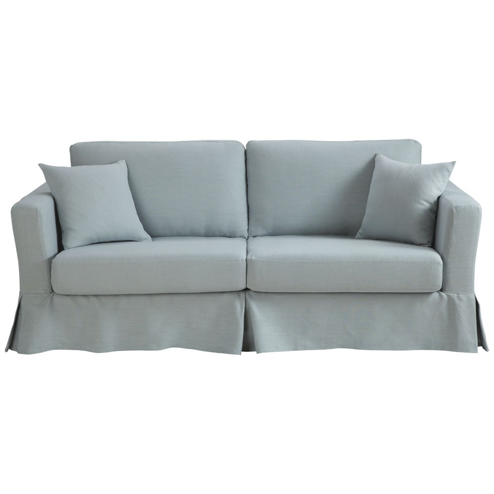 3 seater linen corner sofa bed in grey blue Royan Maisons du Monde