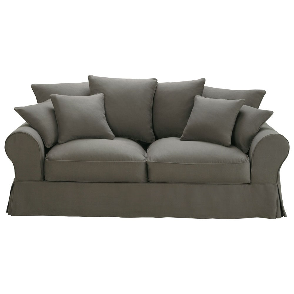 3 seater linen sofa bed in grey taupe Bastide Maisons du Monde