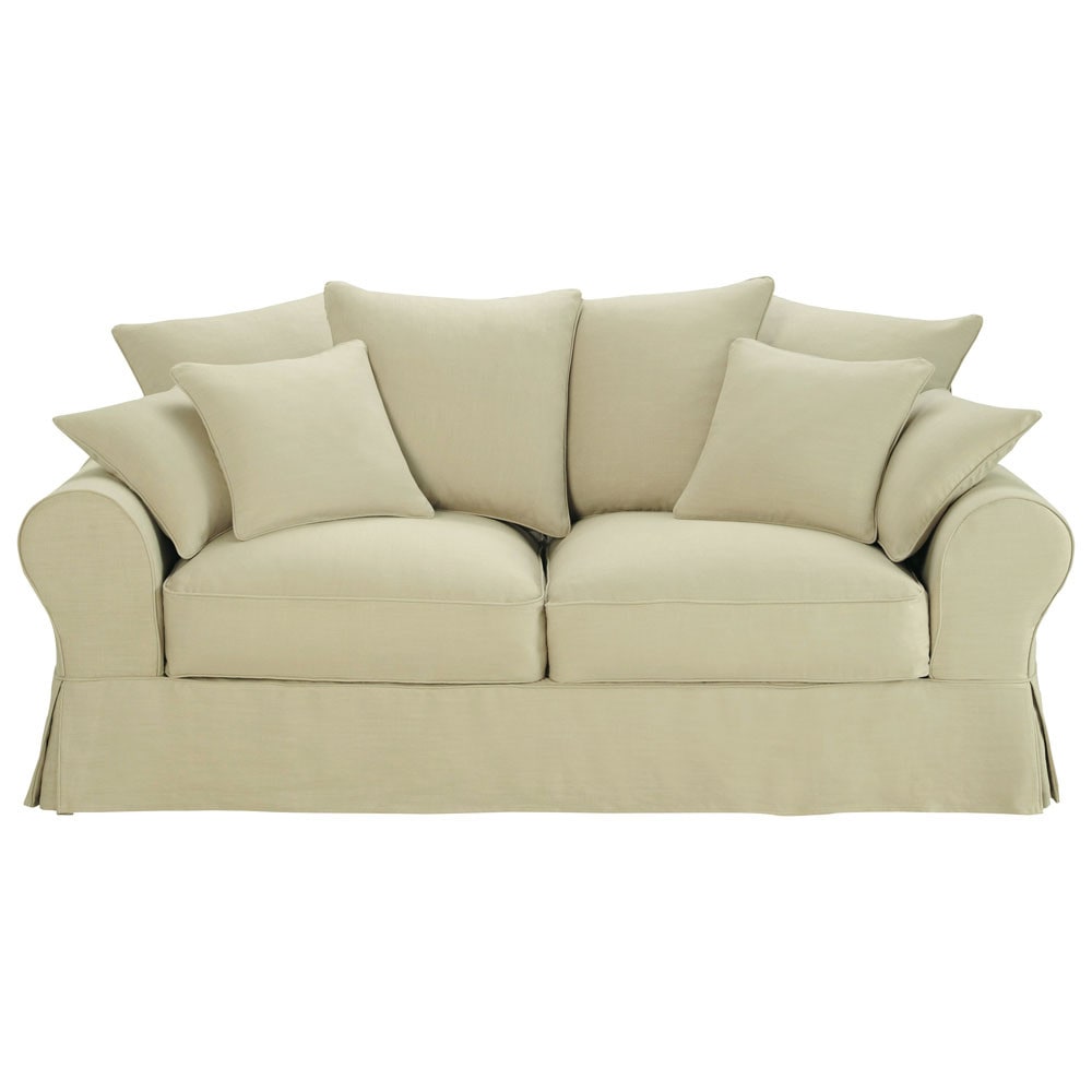 3 seater linen sofa bed in natural Bastide Maisons du Monde