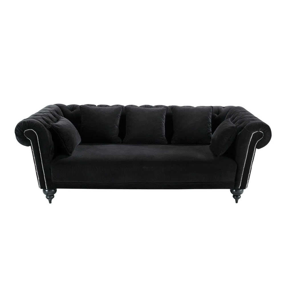 3 seater velvet sofa in black Carmen Maisons du Monde