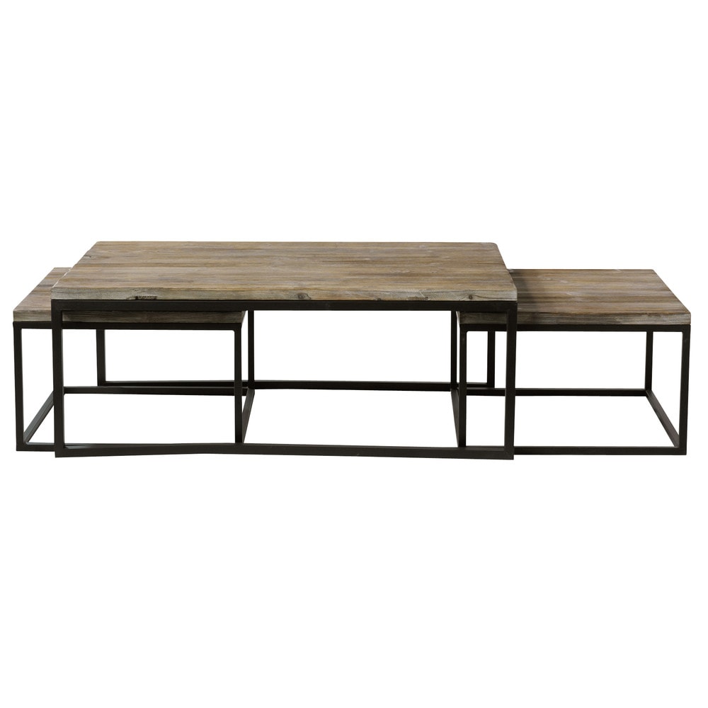 3 tables basses gigognes indus en sapin massif et métal Long Island