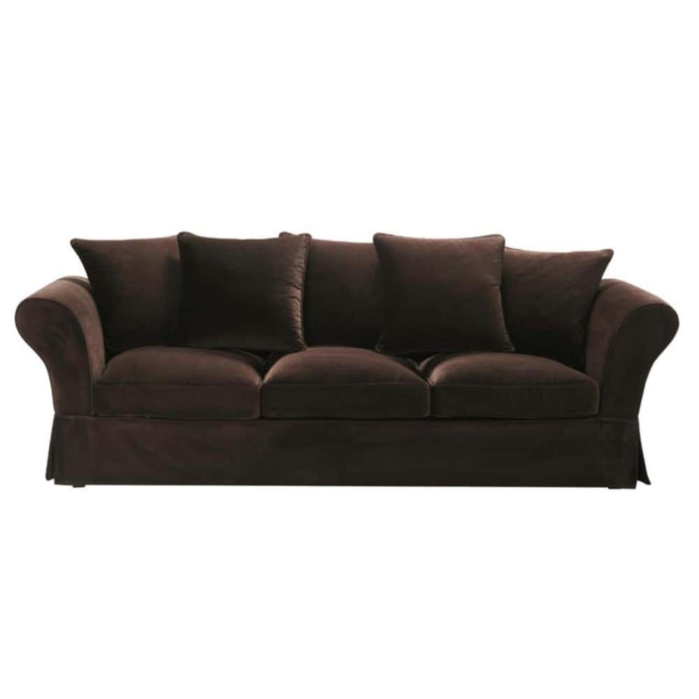 4seat chocolate velvet sofa Roma Roma Maisons du Monde