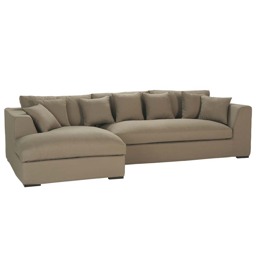 5 seater cotton corner sofa in taupe Long Island Maisons du Monde